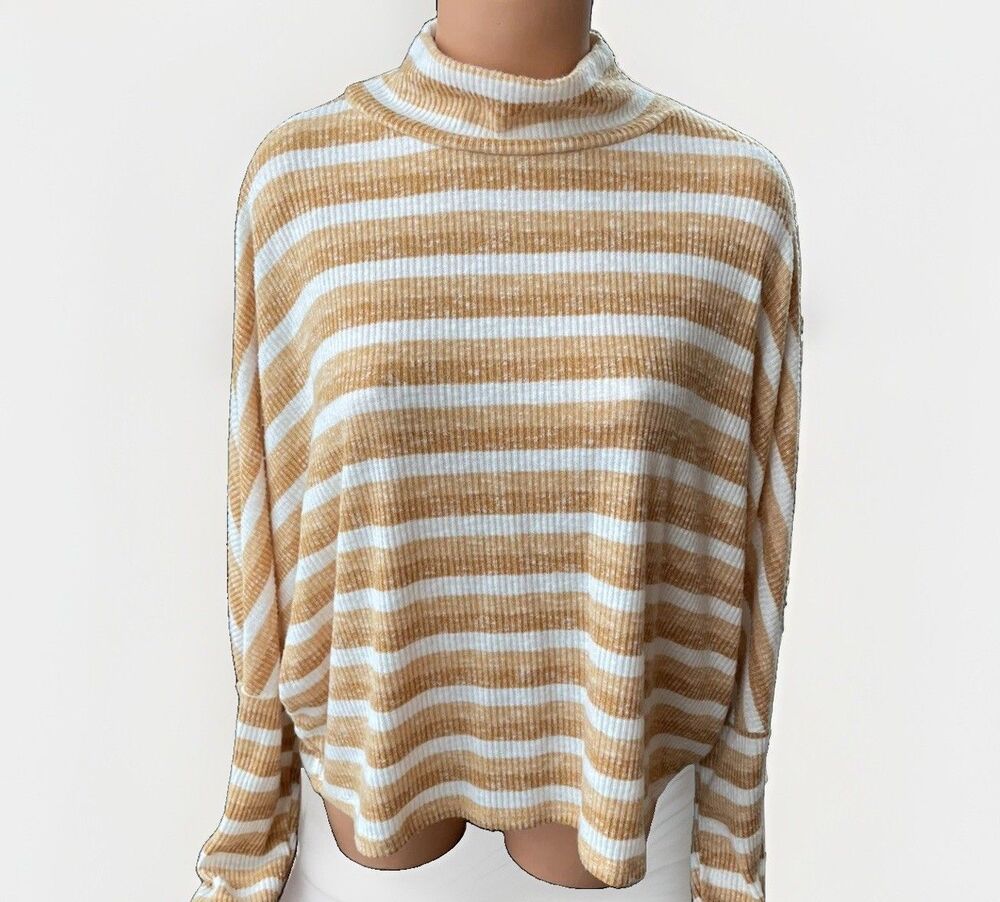 Abound Yellow Ribbed Striped Boxy Lightweight Sweater Size L Soft